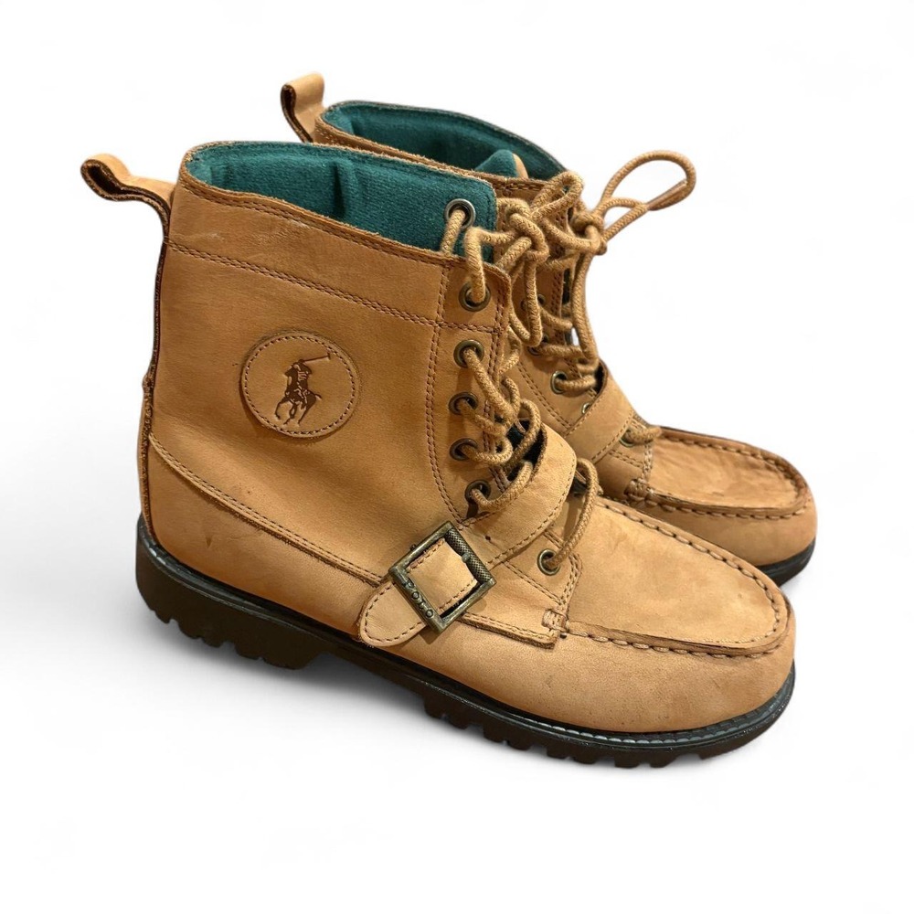 Polo Ralph Lauren Ranger Hi II Tan Leather Moc Toe Boots 97904 Boys 6 Mens 7.5